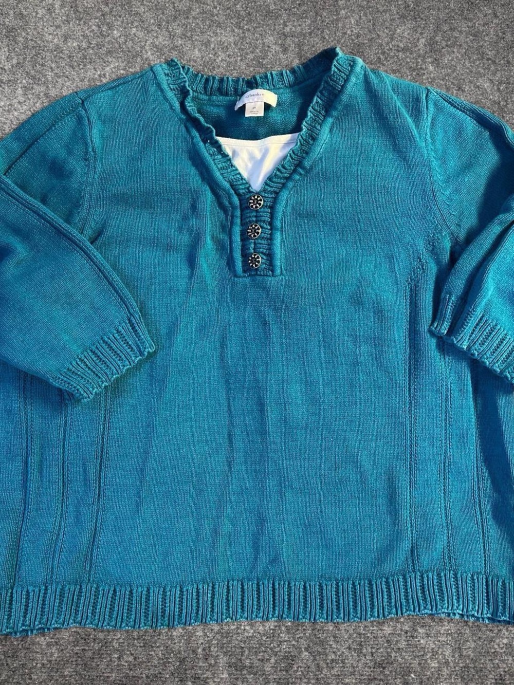 Women’s Teal V-Neck Button Knit Pullover Sweater